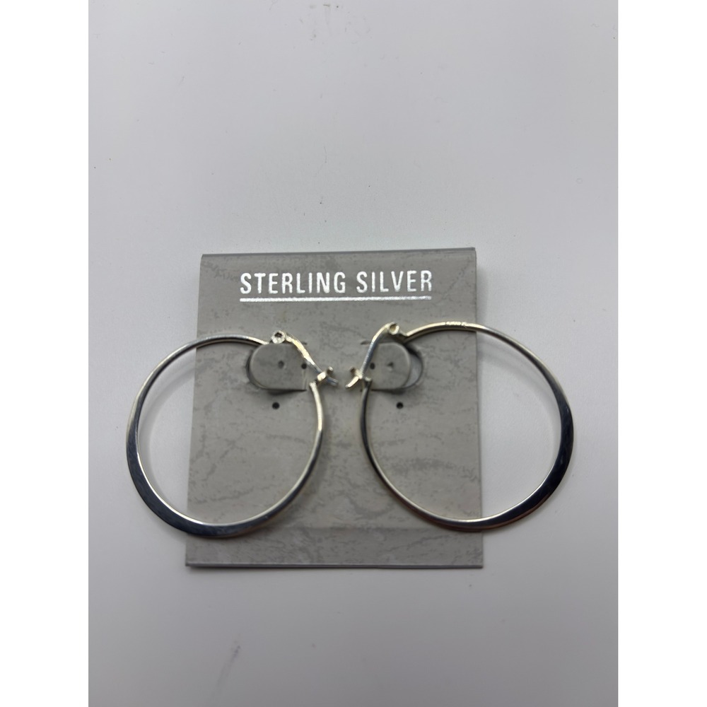 Sterling Silver Hoop Earrings Women OS Silver Polished Flat Edge Hinge Closure